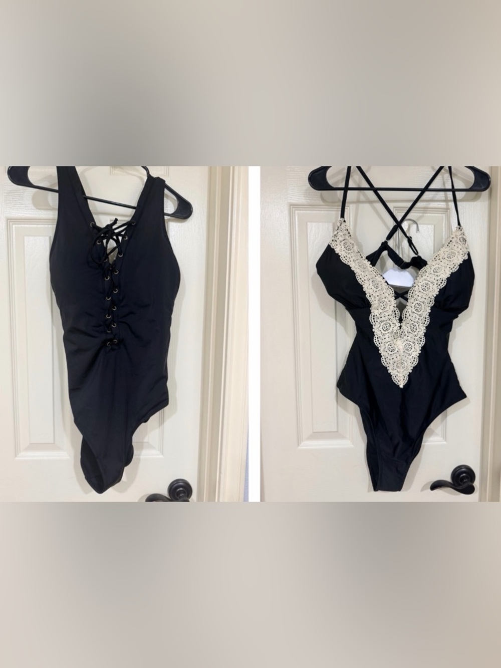 2 Black One Piece Swimsuits XL Bundle Lace & Lace-Up